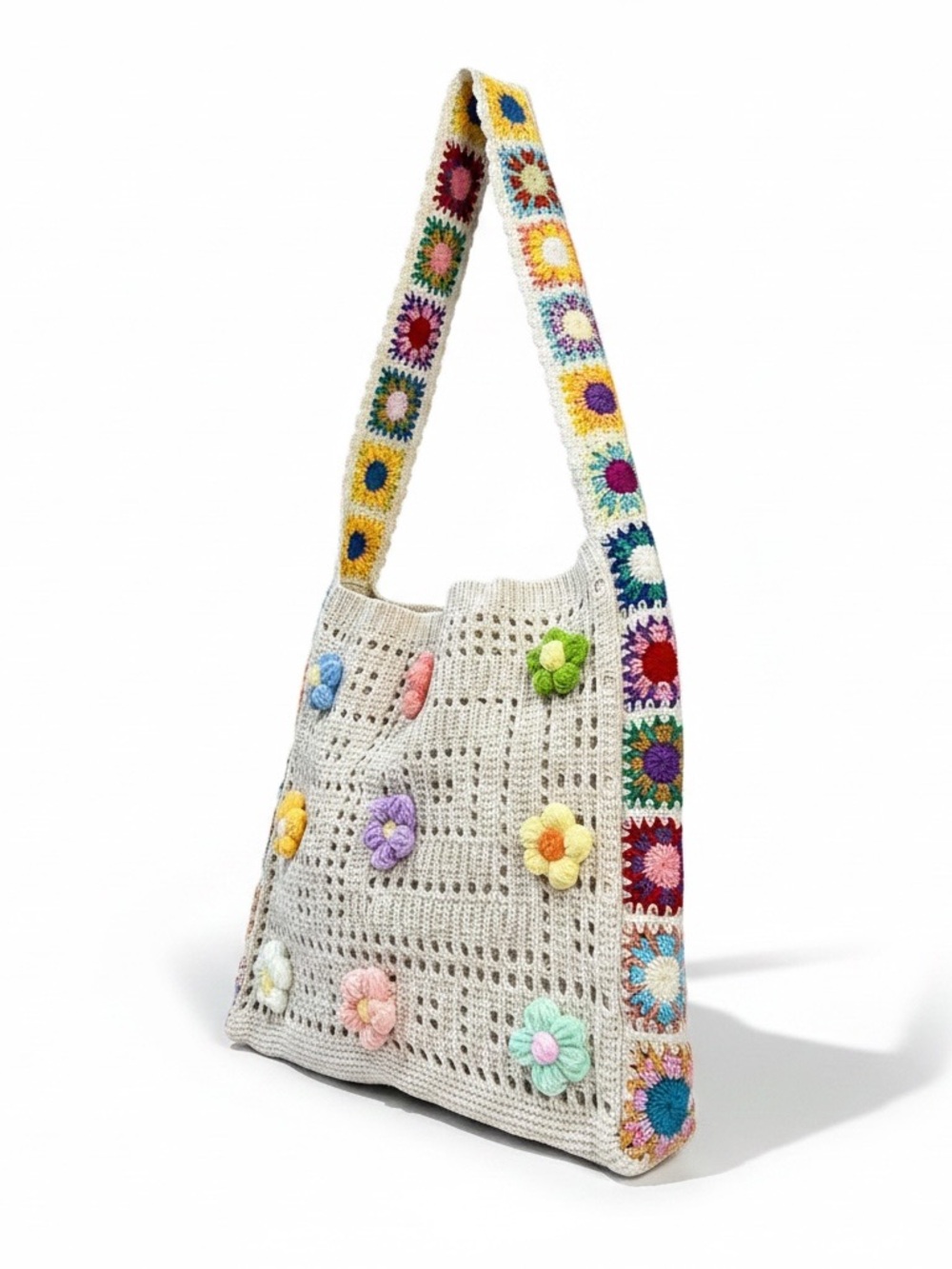 🧶🧵Cream Crochet Flower Shoulder Bag ((NWOT))🧵🧶